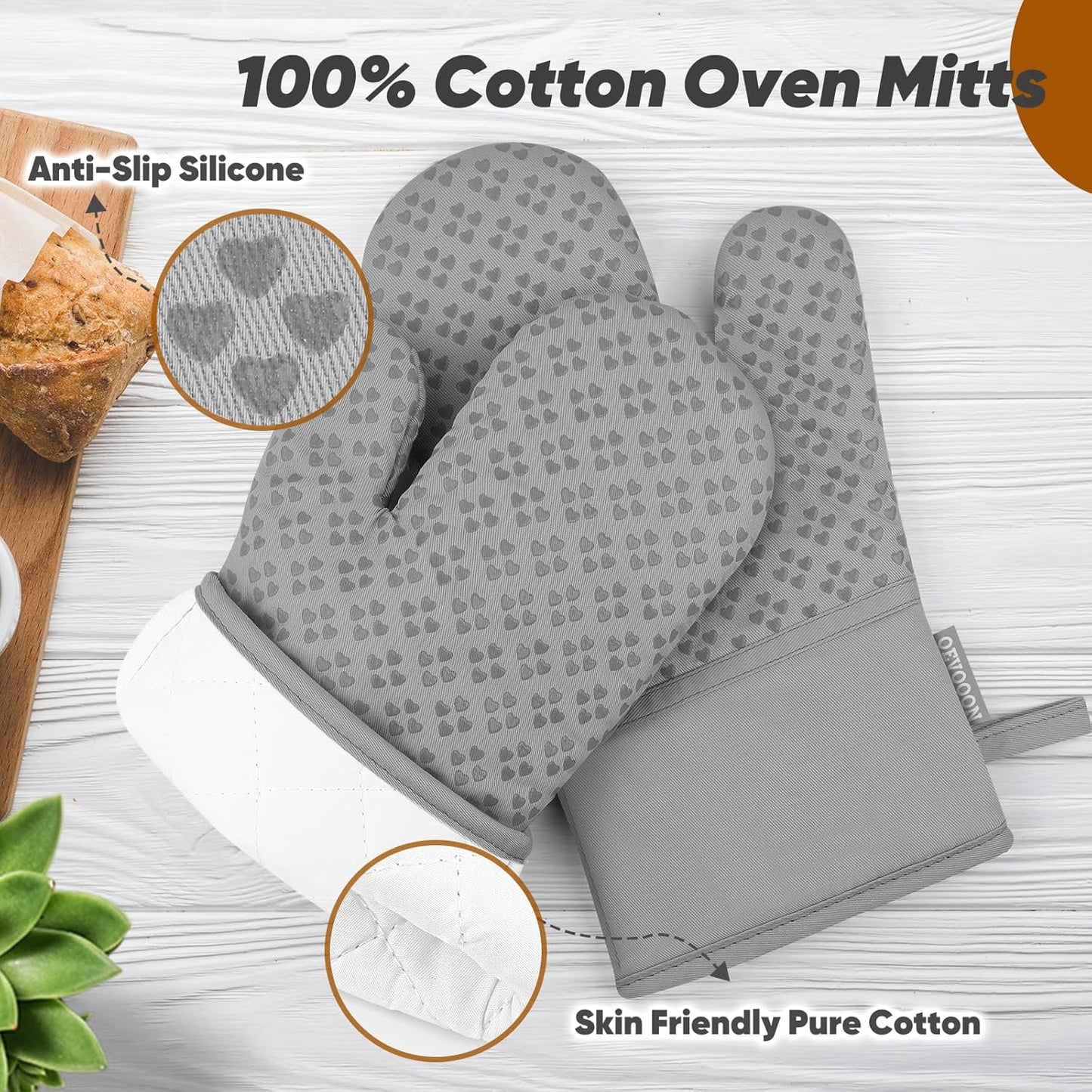 Oven Mitts and Pot Holders 4 Sets, Heat Resistant 500 ℉ Oven Mitt and Pot Holder,Oven Glove&Potholders with Non-Slip Silicone Surface,Kitchen Essentials for Cooking/Baking/BBQ-Grey