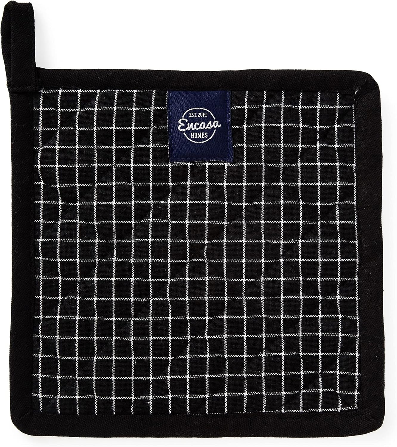 Encasa Homes 8 inches Oven Microwave Potholders (2 pc Set) for Kitchen Cooking & Baking - Heat Resistant, Thick & Safe, Protection of Hands from Hot Utensils - Butcher Checks Black
