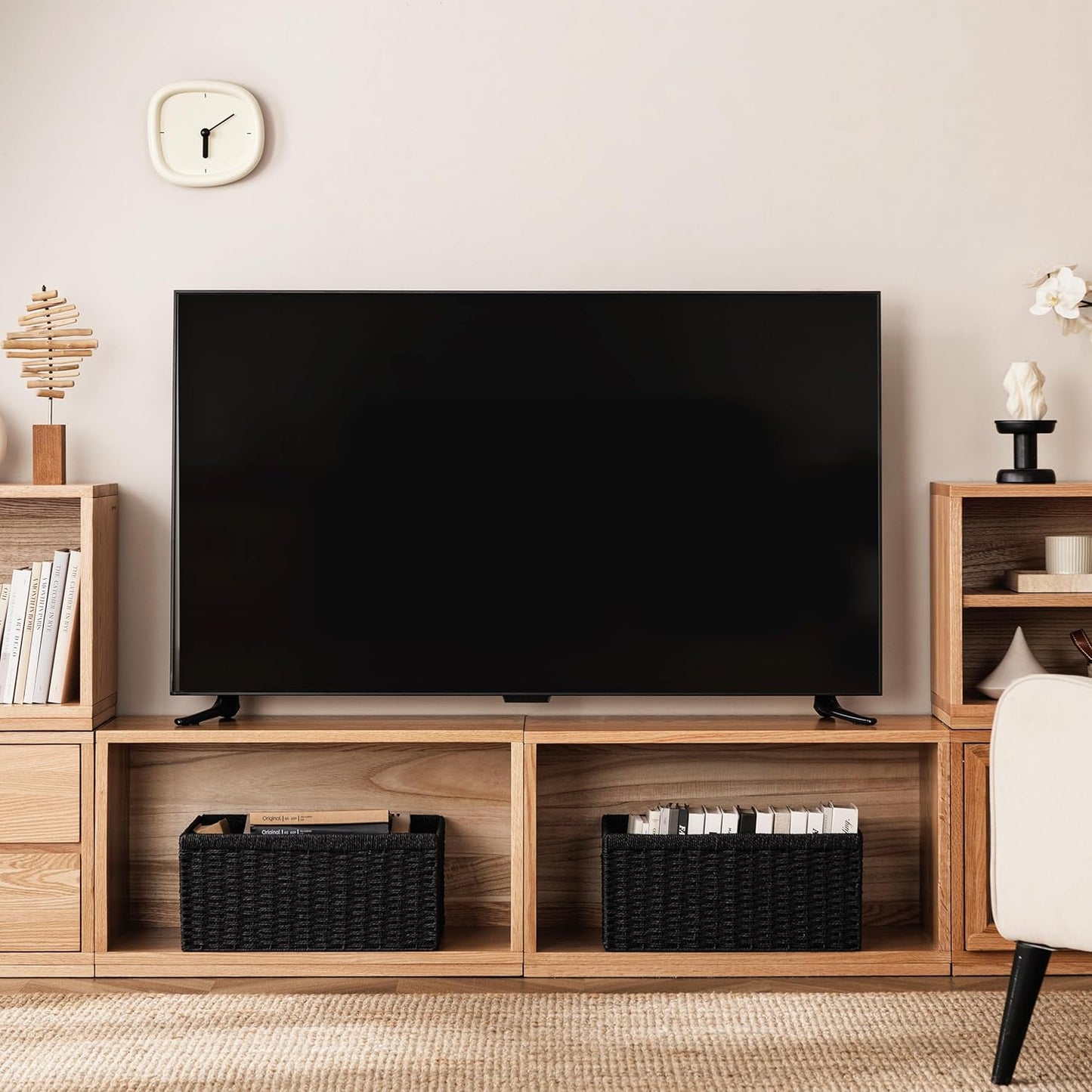 UBBCARE 3 Pack Wicker Basket, 13.4L×8.3H×7.1W inch Woven Paper Rope Storage Baskets for shelves, Foldable Rectangular Storage Baskets with Handle, Storage Basket for Organizing, Black