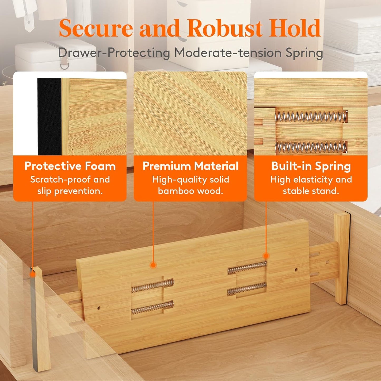 Lifewit 4 Pack 6" Deep Bamboo Drawer Dividers, 17.5-22" Expandable Drawer Organisers for Clothes, Adjustable Dresser Drawer Divider, Clothing Drawers Separators for Dresser, Bedroom, Bathroom, Office