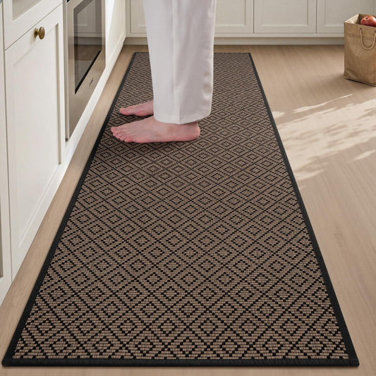 PADOOR Kitchen Runner, Rubber Backed Kitchen Runner Rugs Non Skid Washable, Super Absorbent Kitchen Mats for Floor Front of Sink, 20"x47" Black