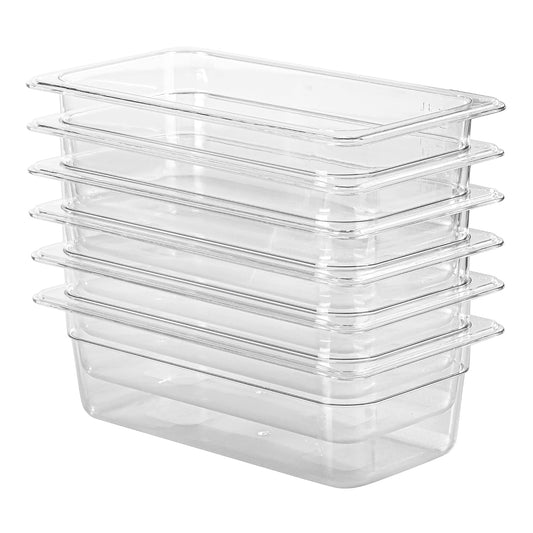6-Pack 1/3 Size Food Pan 4 Inch Deep BPA Free Polycarbonate Food Storage Containers for Kitchen Stackable Clear Hotel Pan for Buffet Party Supplies Freezer Safe