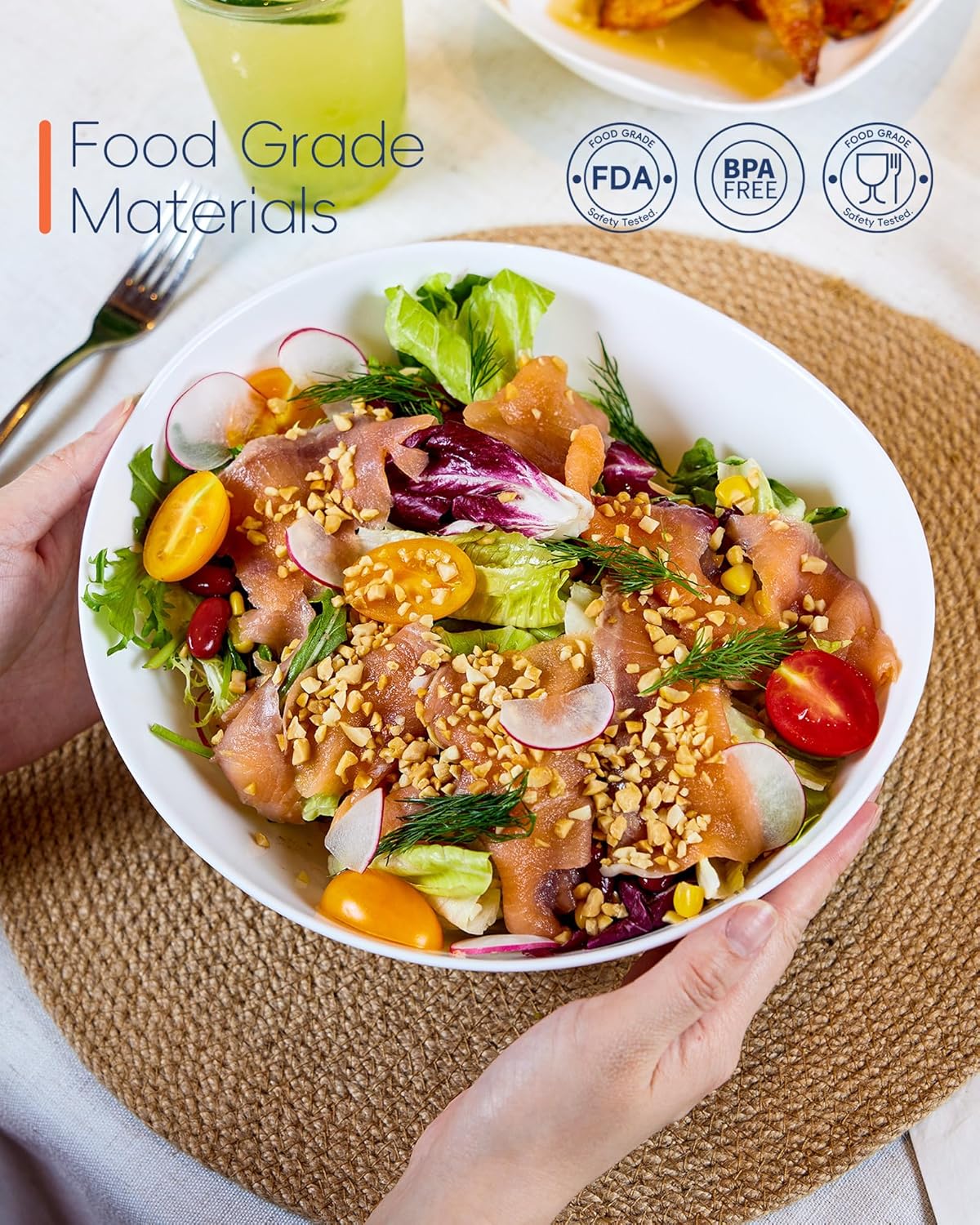 66 OZ Salad Bowl Set of 2, Opal Glass 10 inch Lightweight Serving Dishes for Salad, Fruit, Kitchen Microwave & Dishwasher Safe, Oval Shape White