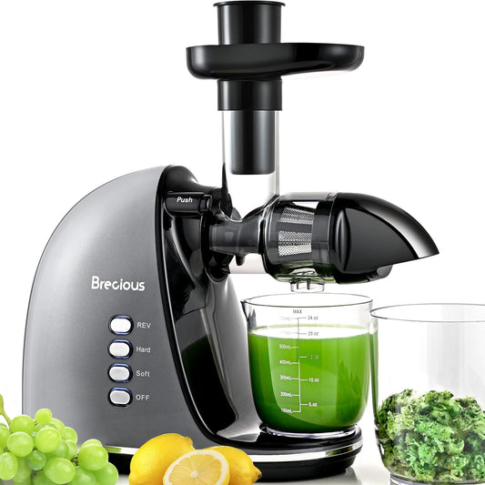 Slow Masticating Juicer,Brecious Cold Press Juicers with 2 Speed Modes & Quiet Motor,Juicers Machines Vegetable and Fruit with Reverse Function,Celery Juicer,BPA-Free,Easy to Clean (Silver)