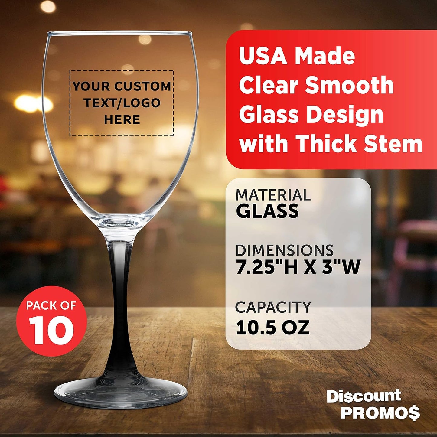 Custom Nuance Wine Glasses by ARC 10.5 oz. Set of 10, Personalized Bulk Pack - Restaurant Glassware, Perfect for Red Wine, White Wine, Cocktails - Black