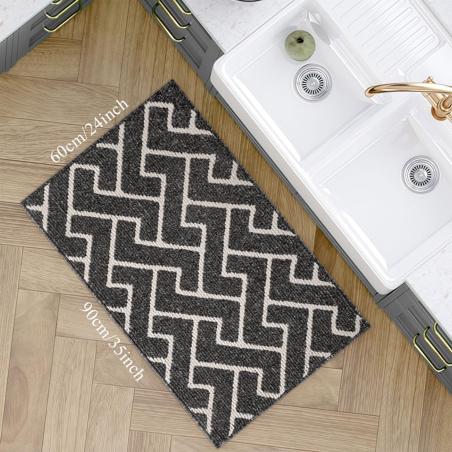 hicorfe Kitchen Rugs and Mats Sets,Super Absorbent Polypropylene Non-Slip Rug,Soft Comfort Floor Mat,Washable for Kitchen,Hallway,Office,Sink,Laundry(24" x 35",Black)