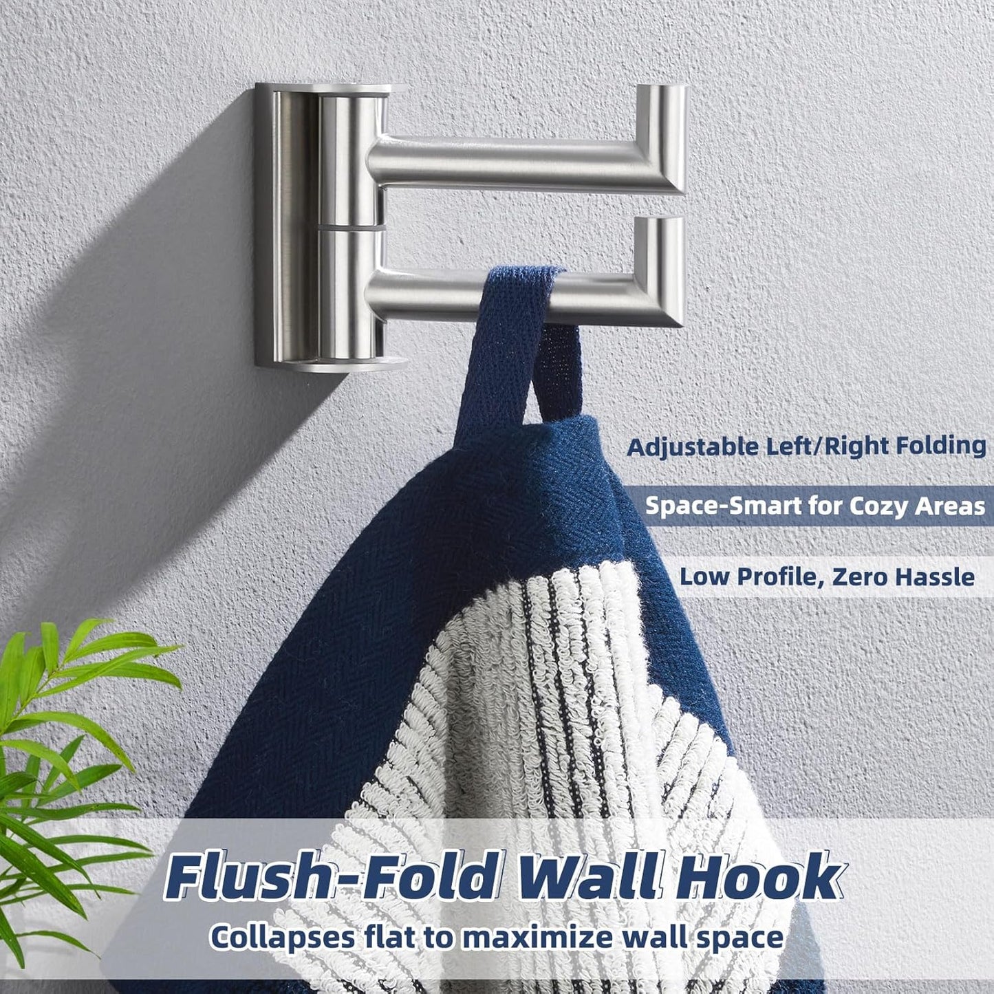 APLusee Brushed Nickel Double Swivel Towel Hook, 304 Stainless Steel Folding Clothes Hanger with Multi 2 Rotating Arms, Wall Mounted
