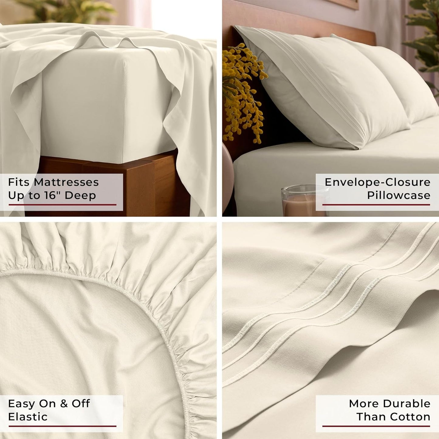 Mellanni Queen Sheets Set - 4 PC Iconic Collection Bedding - Hotel Luxury, Extra Soft, Cooling Bed Sheets - Wrinkle, Fade, Stain Resistant (Queen, Golden Ivory)