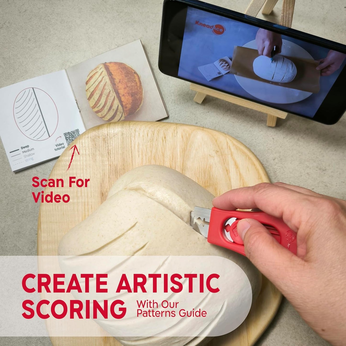 KneadAce Upgraded Extractable & Magnetic Bread Lame Dough Scoring Tool - Professional Sourdough scoring tool for Sourdough Bread baking & Bread Making Tools - Scoring Patterns booklet & 5 Razor Blades