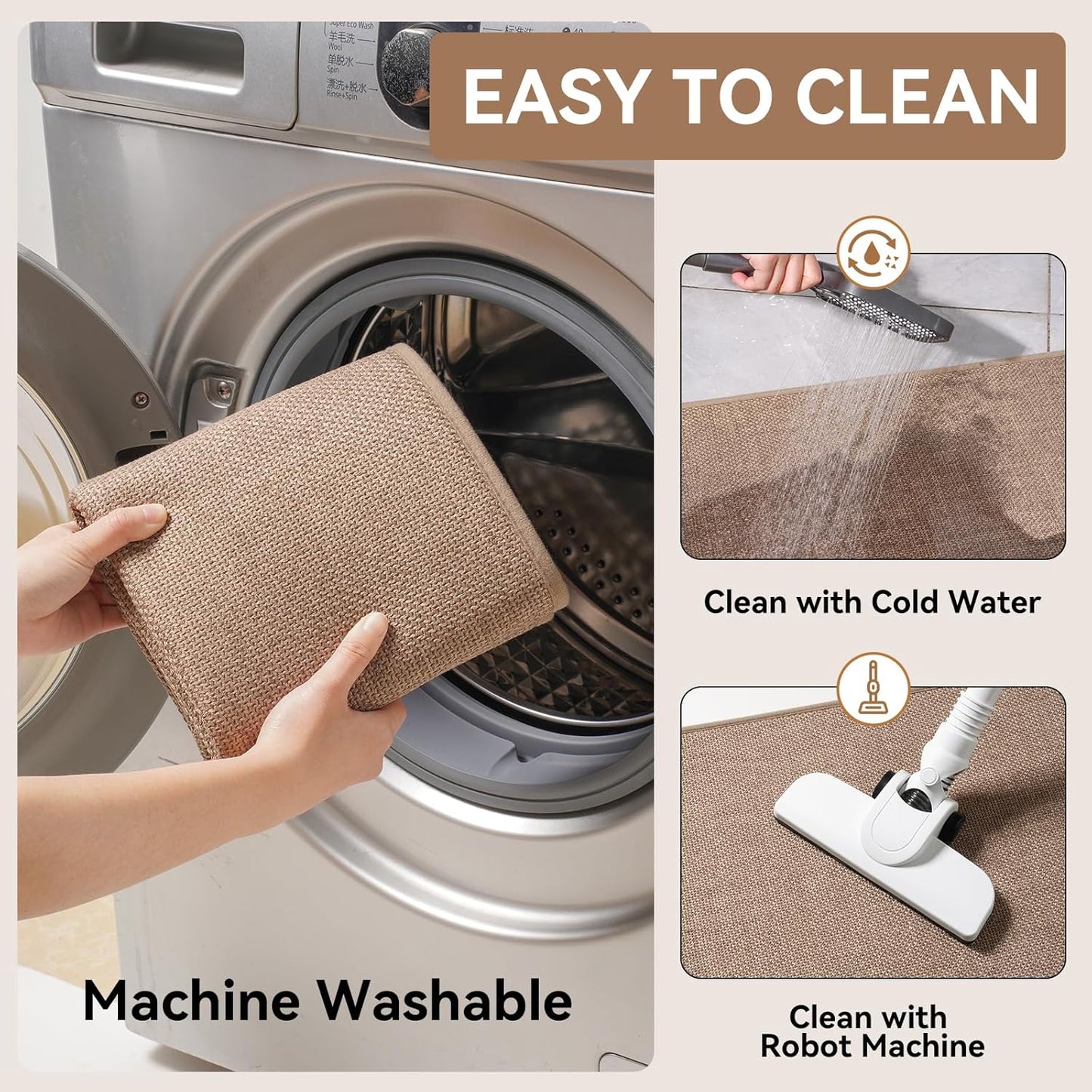 Kitchen Mats for Floor Kitchen Rugs Non Slip Washable, Super Absorbent Oil and Water Linen-Look Woven Runner Rug, Kitchen Sink Mat Standing Mat, Brown 17"x47"