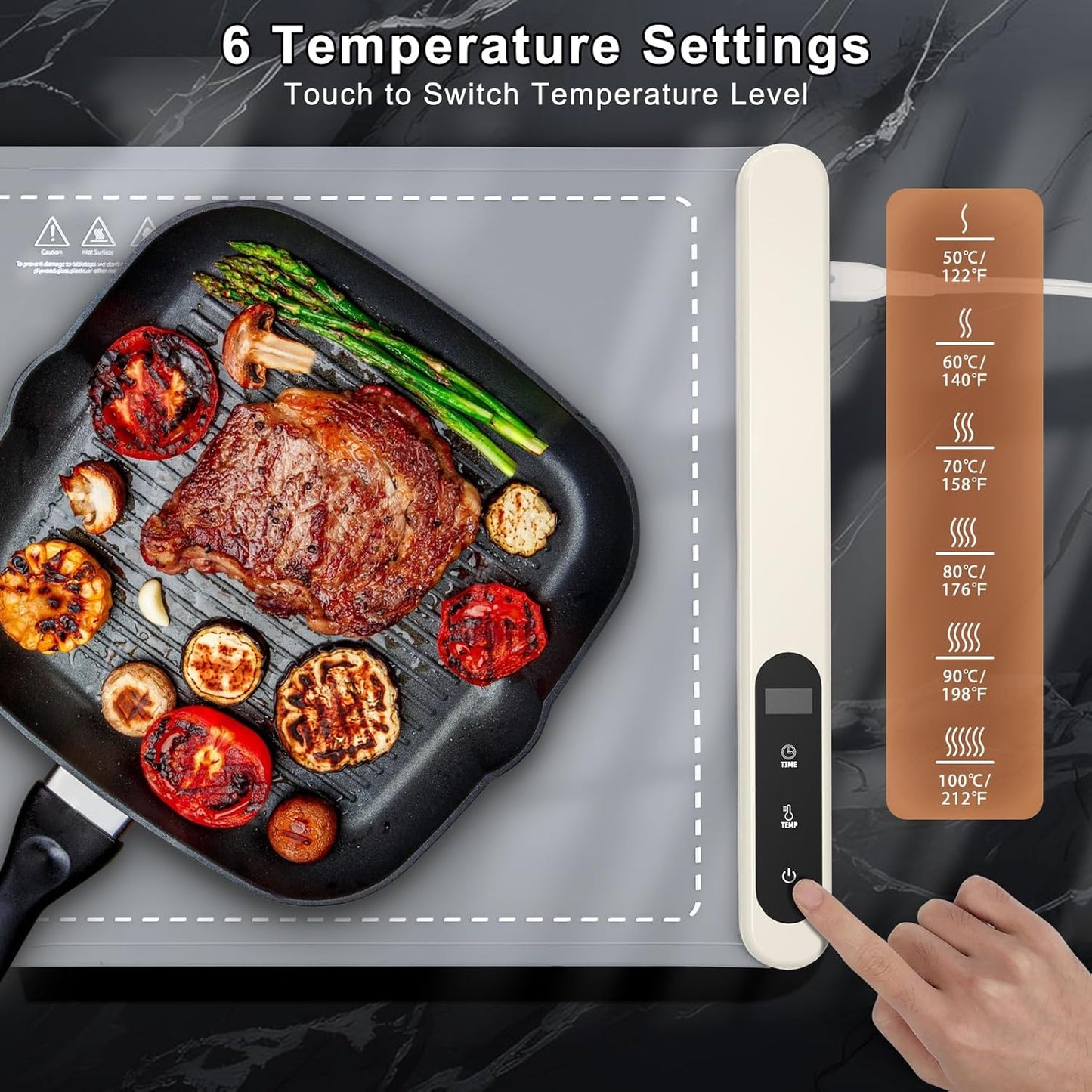 FYY Food Warming Mat - Electric Warming Tray with 6 Temperature Settings and 6 Hours Timer, Full Surface Graphene Heating Food Warmer, Premium Rollable Heating Tray for Gatherings, Parties, Grey