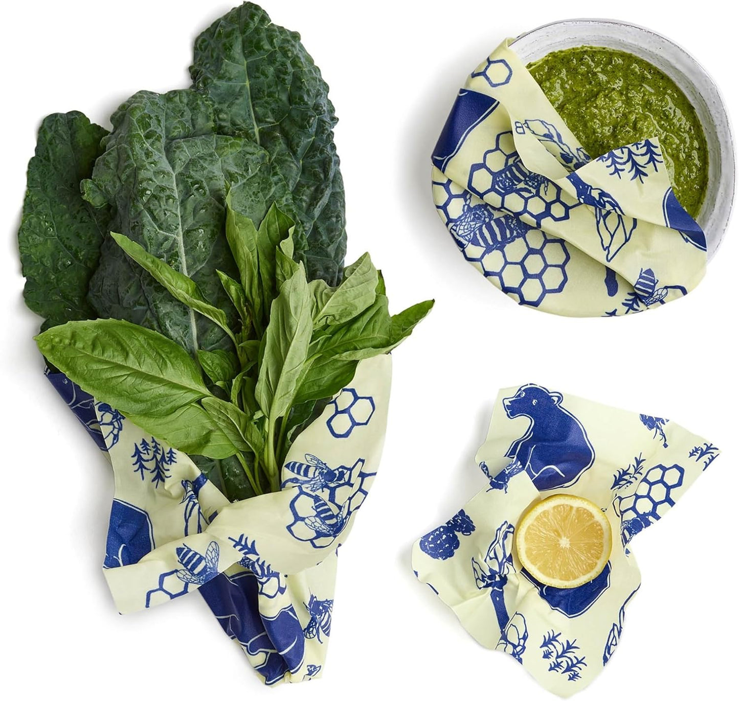 Bee's Wrap Beeswax Wraps for Food - Bees + Bears 3 Pack (S, M, L) Made in USA Reusable & Organic Food Wraps, Sandwich Wrap & Bowl Covers - Eco-Friendly Alternative to Aluminum Foil & Plastic Wrap