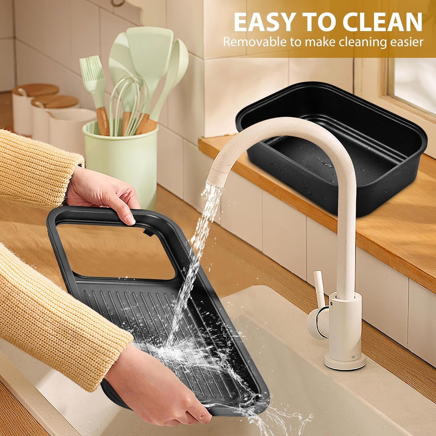 Pukomc Electric Hot Pot with Grill，2 in 1 Korean BBQ Grill Shabu Shabu Hot Po， 1500W / Temperature Control, Quick Heating Detachable Hot Pot and Baking Tray，gray