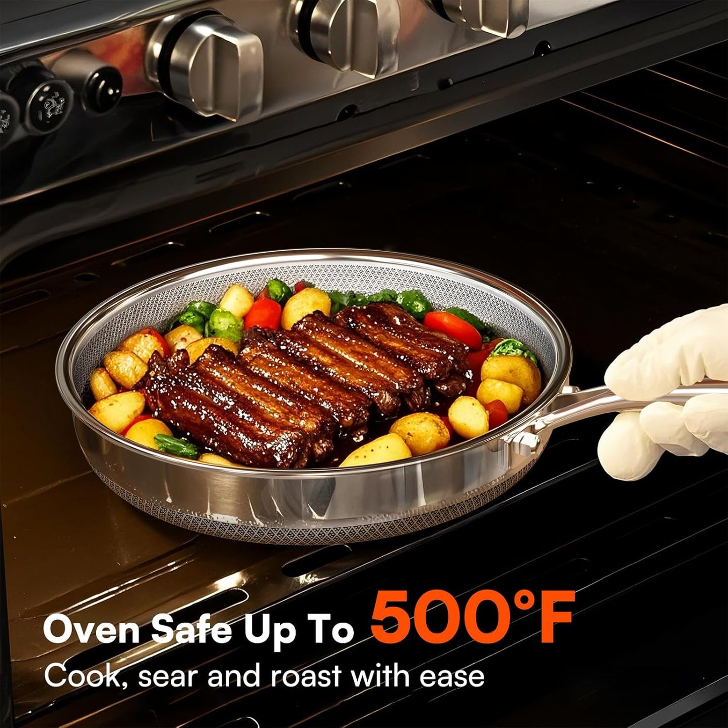 Non Stick Frying Pans Set with 3 Lid, Non-Toxic Hybrid Pans Set Nonstick (8+10+12inch),Pan for cooking, nonStick Cookware, Dishwasher and Oven-Safe Cookware Sets, Stainless Steel Skillets