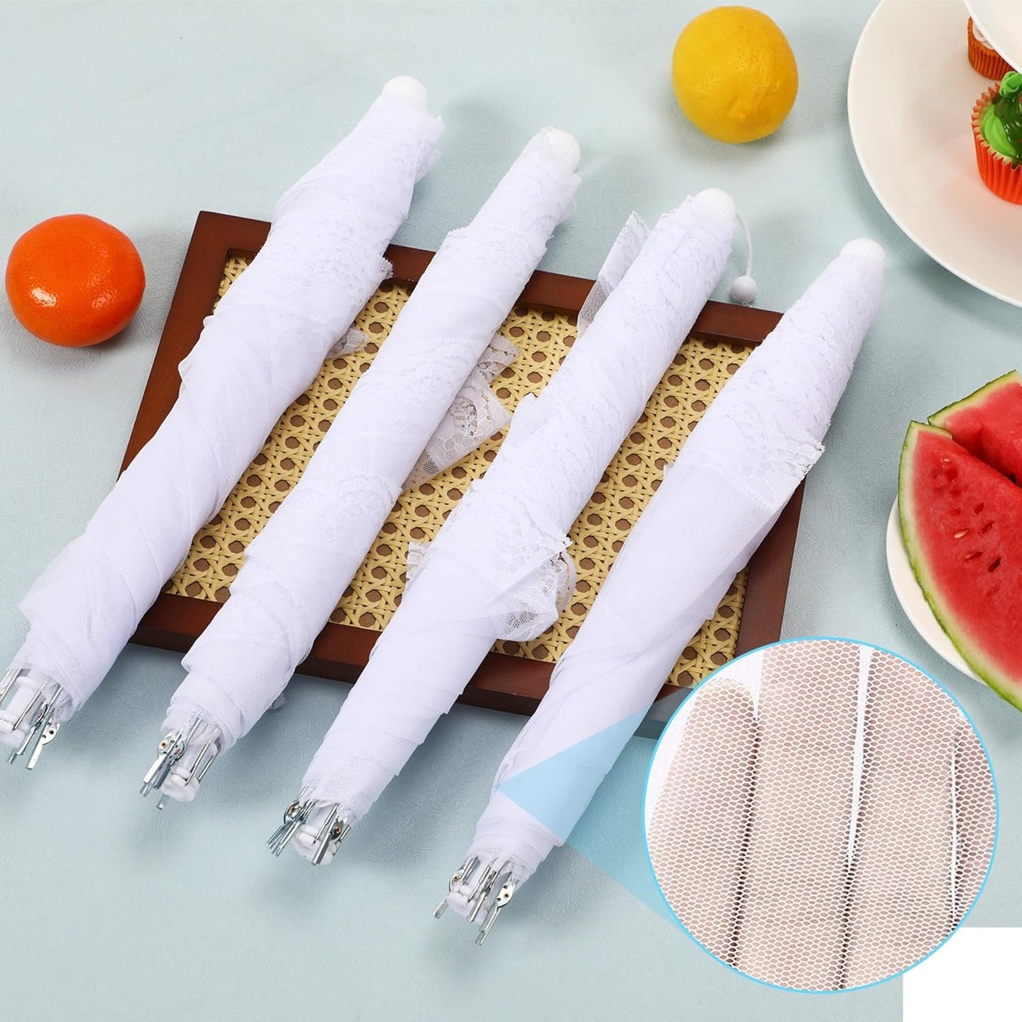 JULBEAR 2 Pcs 40x24inches Extra Large Mesh Food Cover Tent Umbrella Food Screen Covers for Outside Pop-up Mesh Collapsible Food Nets for Parties Picnics Outdoor BBQs Collapsible