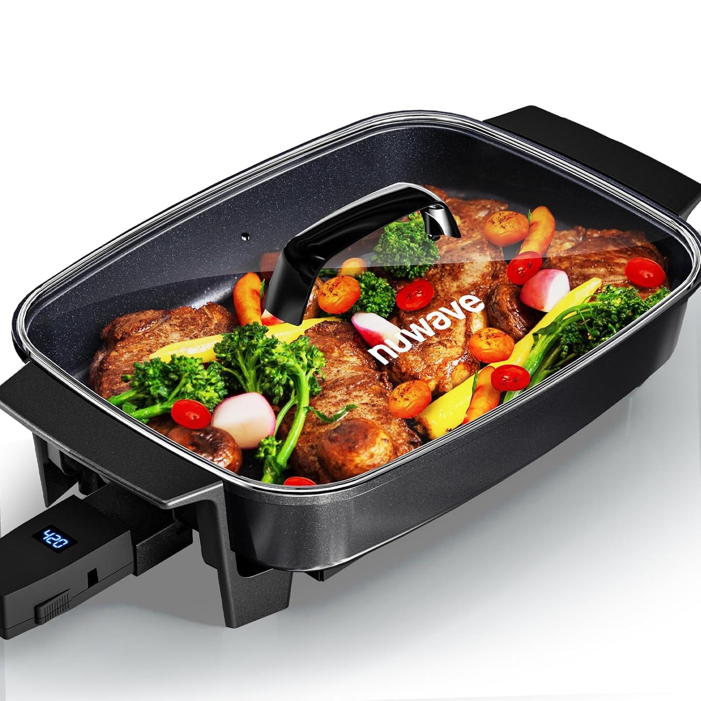 Nuwave Medley XL Digital Electric Skillet, Family Size Griddle w/Glass Lid, 2025 New & Improved Precision Heating, 100°-425°F, PFAS Free G11 Nonstick Ceramic Coating, Portable Hot Plate, 7qt Capacity