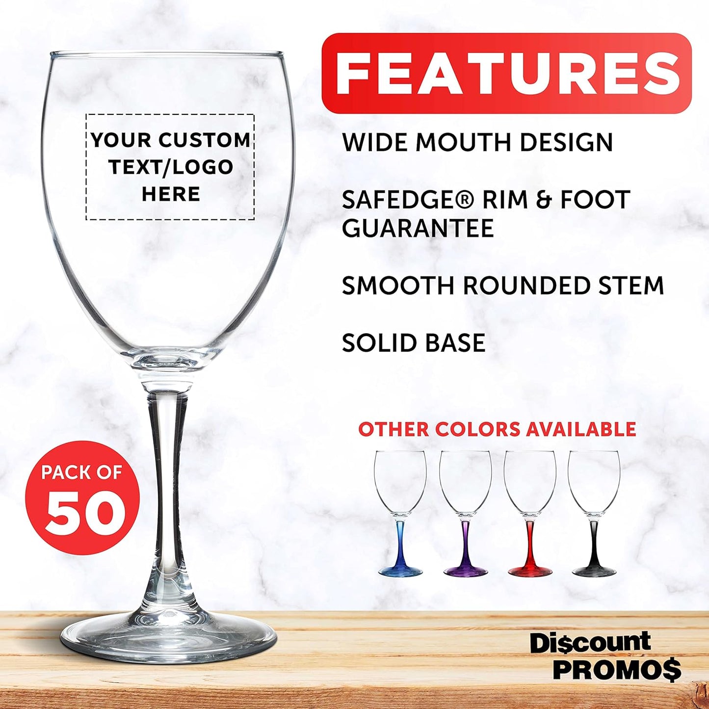 Custom Nuance Wine Glasses by ARC 10.5 oz. Set of 50, Personalized Bulk Pack - Restaurant Glassware, Perfect for Red Wine, White Wine, Cocktails - Clear