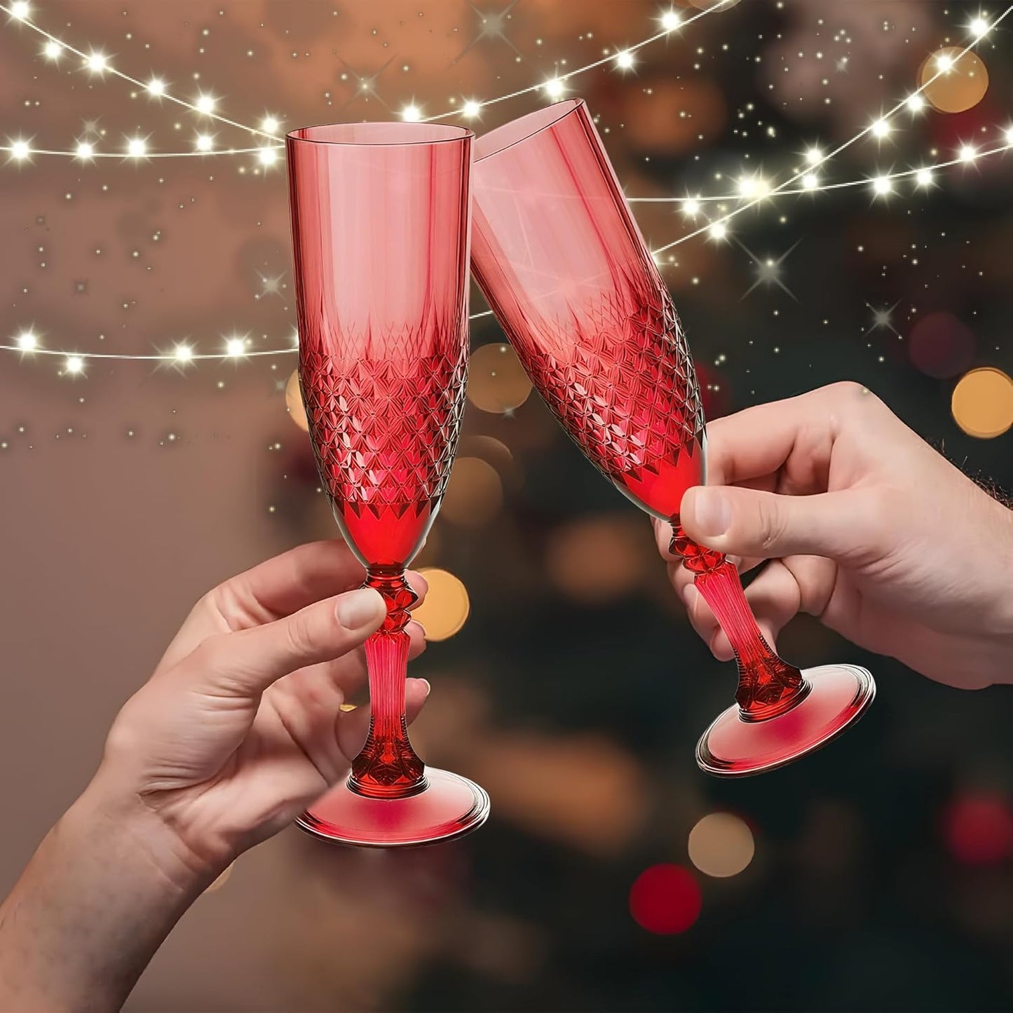 Plastic Champagne Flutes, 24PCS Dark Red Plastic Wine Glasses Goblets Reusable Champagne Flute for Weddings, Christmas, Bachelor Parties, Toasting, and Events(24, Dark Red)