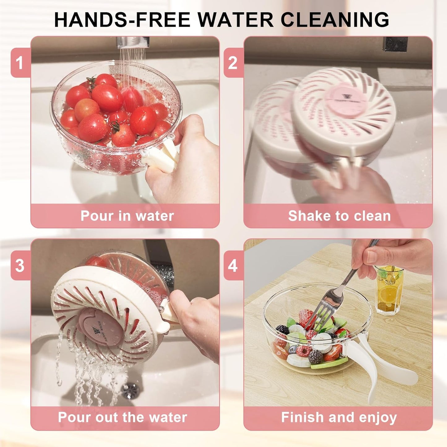 2 Pcs, Fruit Washing Bowl with Strainer, fruit strainer container with lid, Portable Fruit Colander with Collapsible Handle, Strawberries Container Salad Stir for Kitchen Picnic, Large & Small