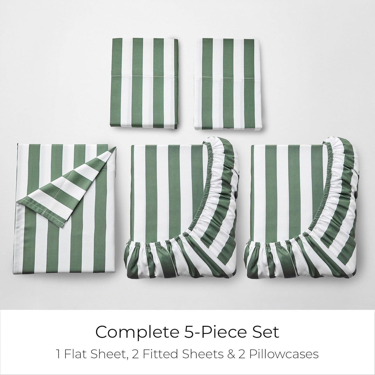 Mellanni Split King Sheets Set - 5 PC Iconic Collection Bedding - Hotel Luxury, Extra Soft, Cooling Bed Sheets - Wrinkle, Fade, Stain Resistant (Split King, Oxford Stripe Sage)