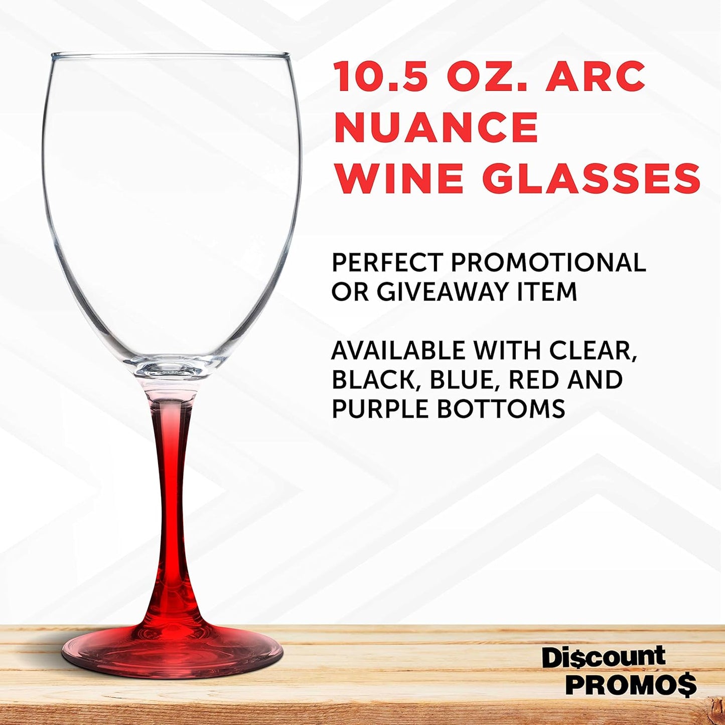 DISCOUNT PROMOS Nuance Wine Glasses by ARC 10.5 oz. Set of 10, Bulk Pack - Restaurant Glassware, Perfect for Red Wine, White Wine, Cocktails - Red