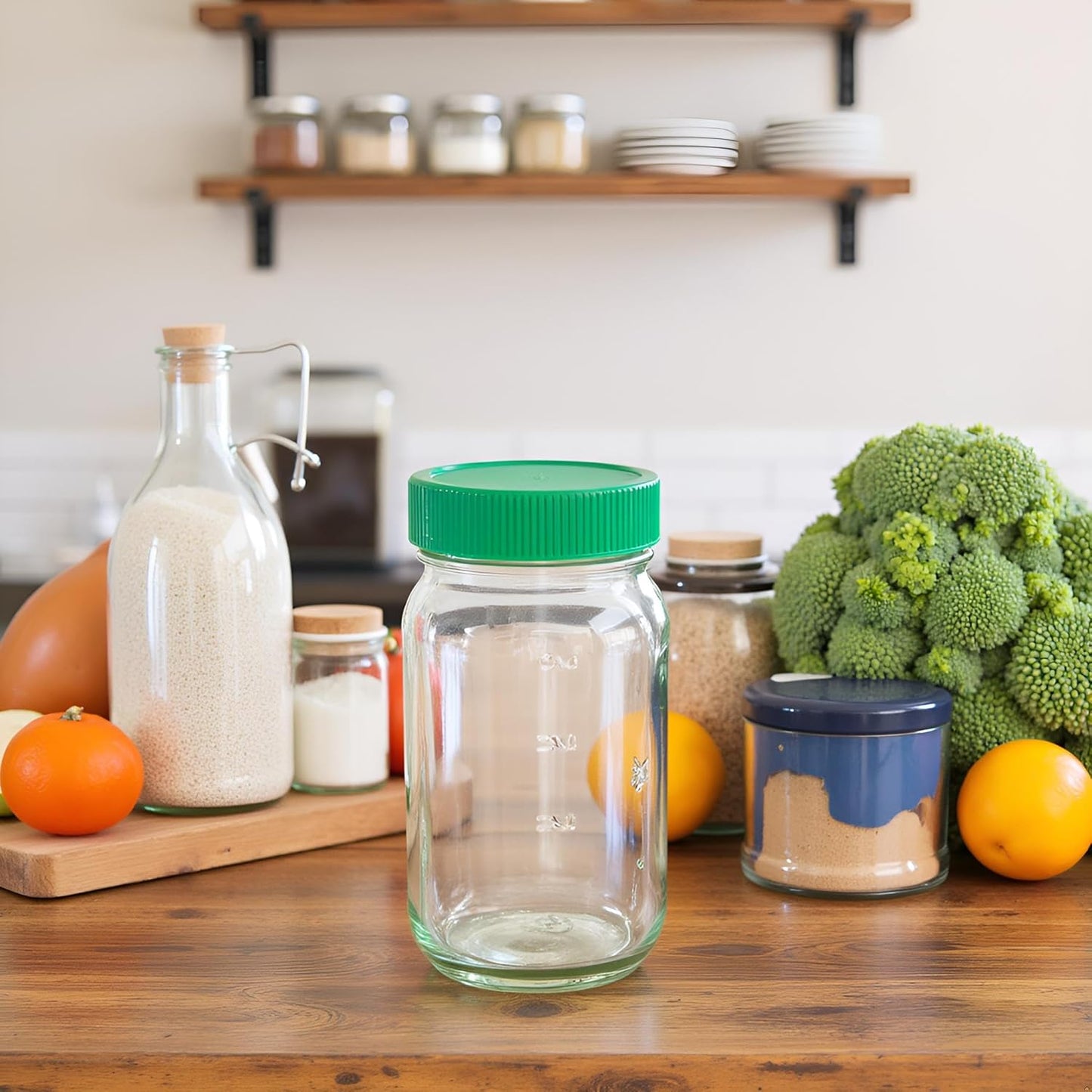 JARMING COLLECTIONS 16oz Glass Mason Jars with BPA-Free Plastic Lids – Regular Mouth Pint Mason Drinking and Storage Jars for Kitchen, Pantry, Canning, and Food Storage