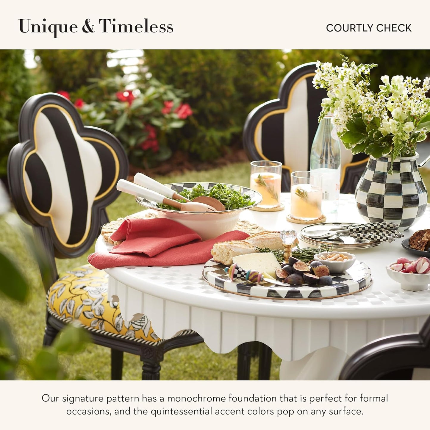 MACKENZIE-CHILDS Enamel Serving Bowl, Enamel Serveware Bowl, 12 Inches, Black-and-White Courtly Check