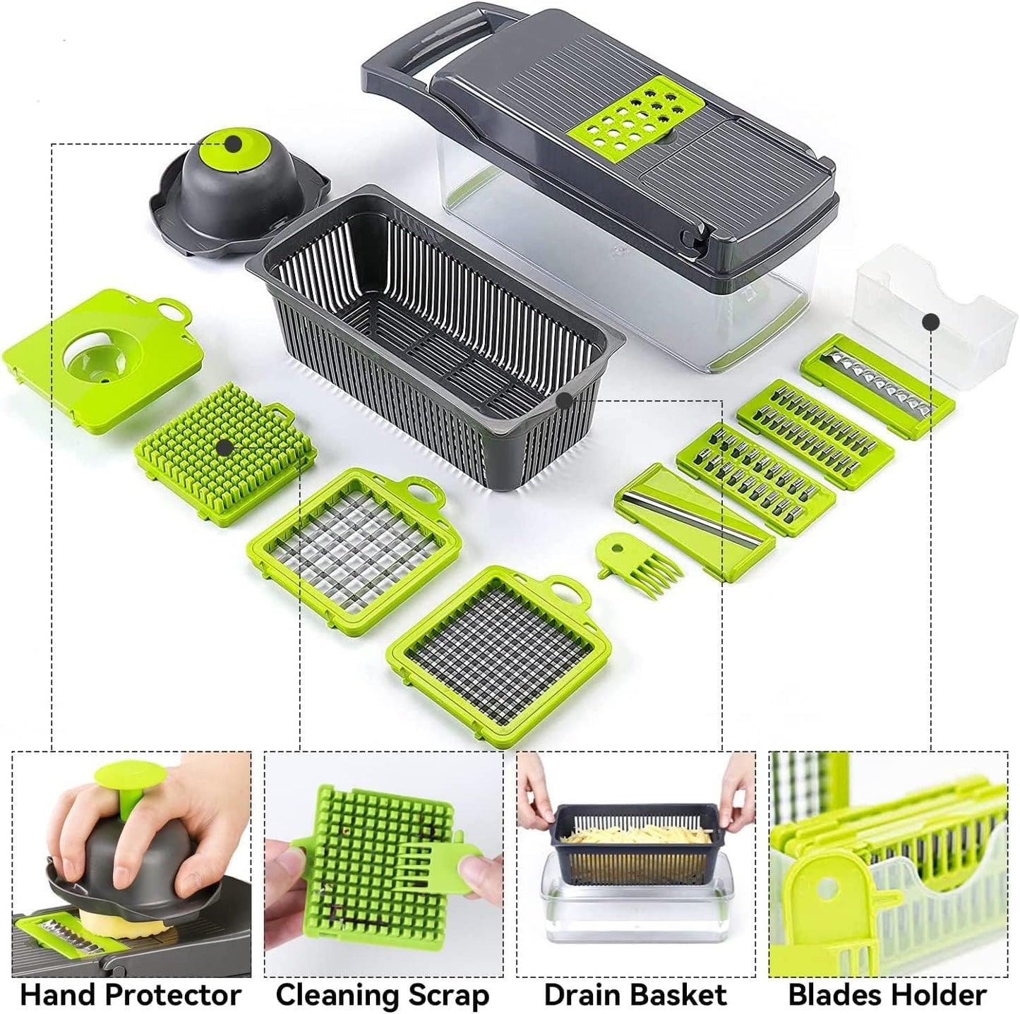 Multi-Function Vegetable Chopper Onion Micer Chopper 12 in 1 Pro Veggie Slicer Dicer Cutter with Container for Potatoes, Tomatoes, Zucchini, Garlic, Eggs, Cucumbers