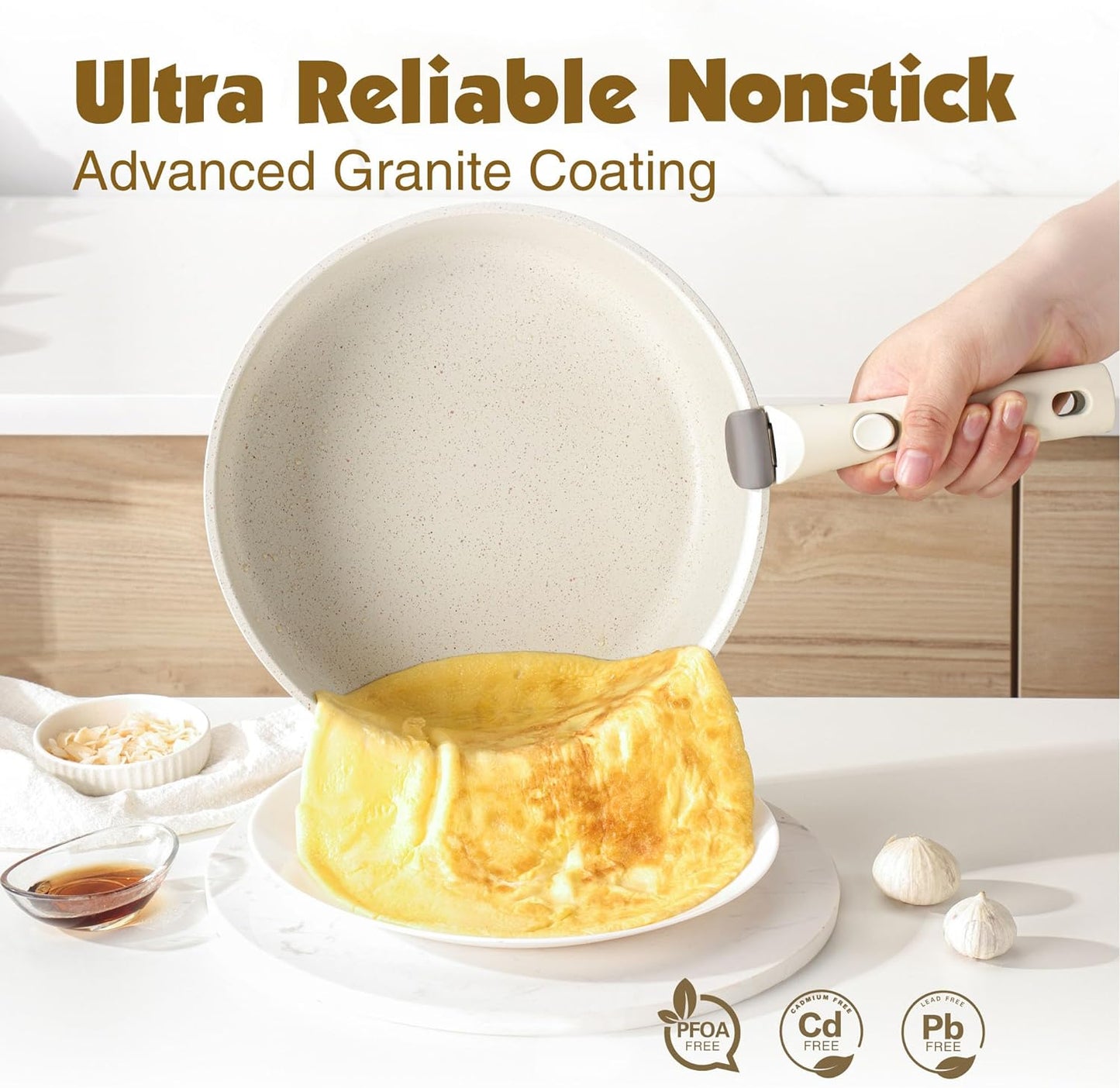 SENSARTE 24 Piece Pots and Pans Set, Nonstick Detachable Handle Cookware, Induction Kitchen Cookware Set with Removable Handle, Healthy Non Stick for RV, Dishwasher ＆ Oven Safe (White)