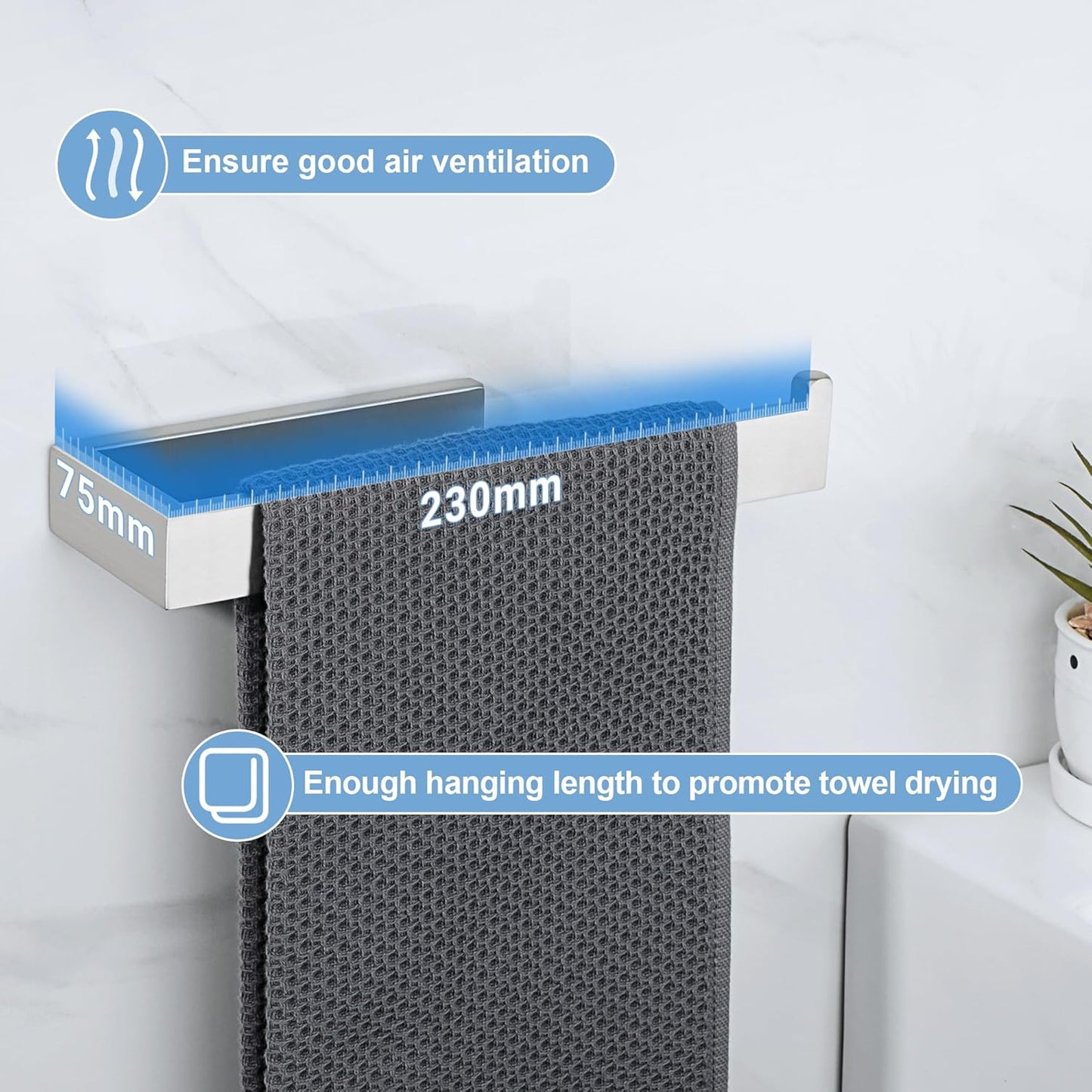 Sayayo Brushed Nickel Towel Ring for Bathroom, 10 Inch Hand Towel Bar Towel Rack Towel Holder Wall Mounted Square, SUS304 Stainless Steel