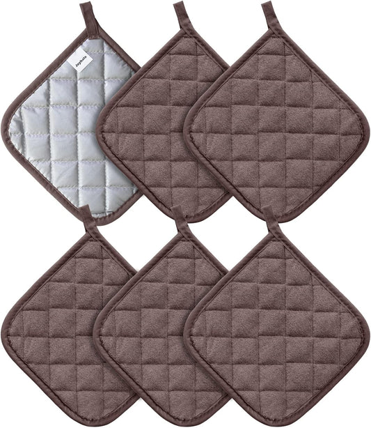 Joyhalo 6 Pack Pot Holders for Kitchen,Cotton Oven Holder with Great Heat Resistance,Non Slip Hot Pads for Kitchen Clearance,Brown