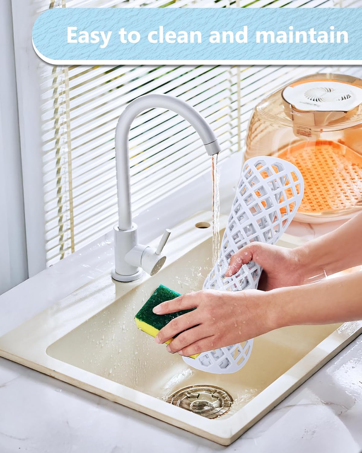 2 Pack Silicone Sink Protectors for Kitchen Sink, Lozenge Pattern 13 x 11 Inches Sink Mat, Non-Slip and Durable Sink Protector Silicone, Rear Drain, White