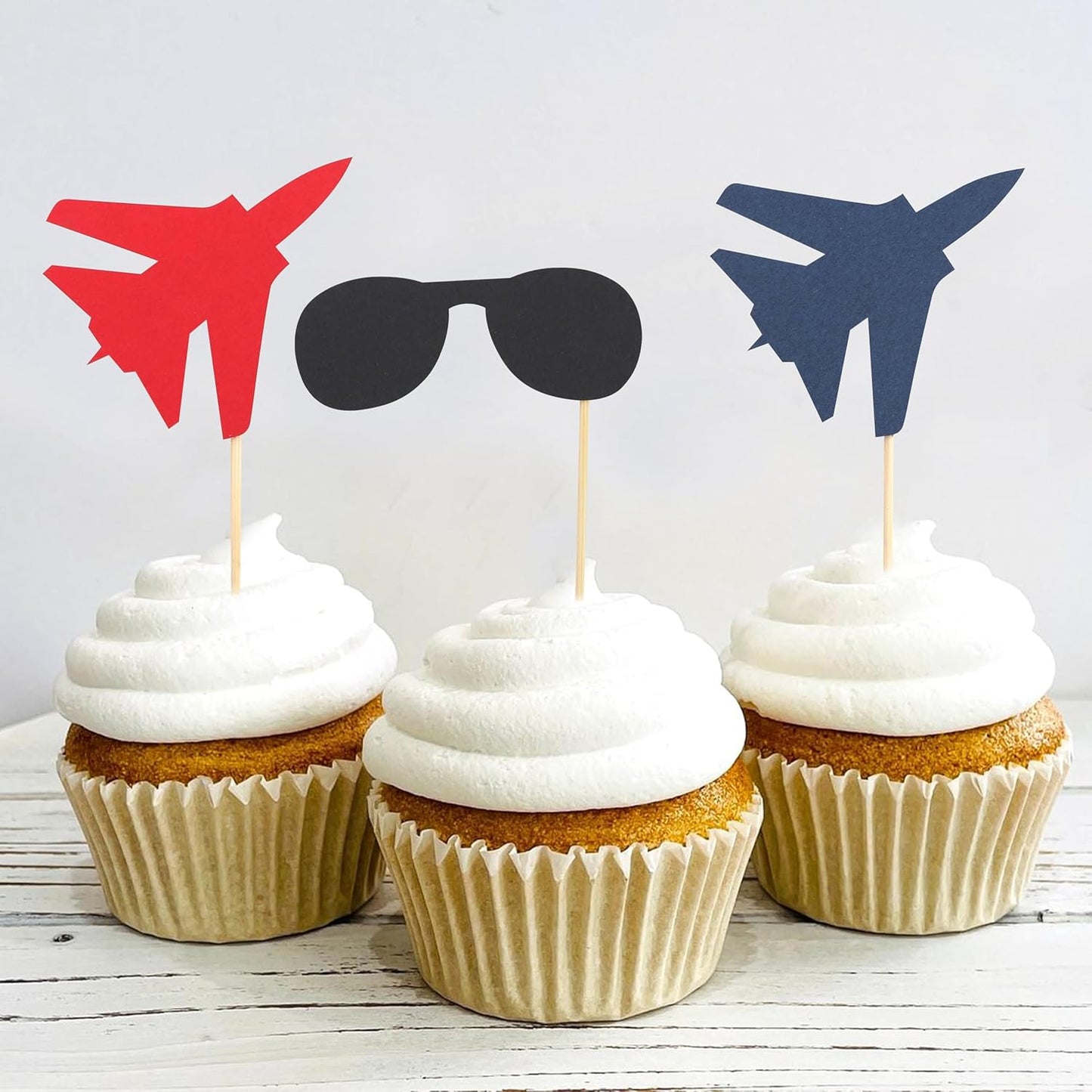 Fighter Party Cupcake Topper - Airplanethemed Birthday Party Decorations,Military Graduation, Jet Banner, Pilot Retirement,Top One Theme Cake Toppers (cake toppers)