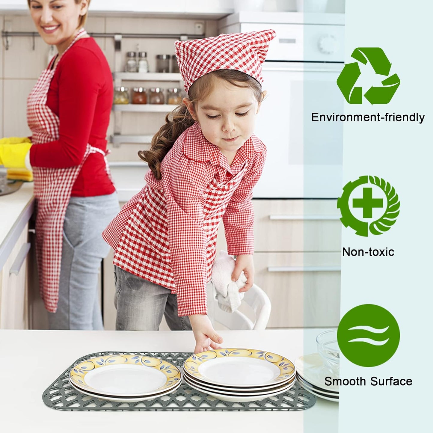 Large Sink Protectors for Kitchen Sink 19”x13”& 24”x13”& 26”x14”, Silicone Sink Mats Grid for Bottom of Farmhouse Stainless Steel Porcelain Sink (26”x14”, Center Drain)