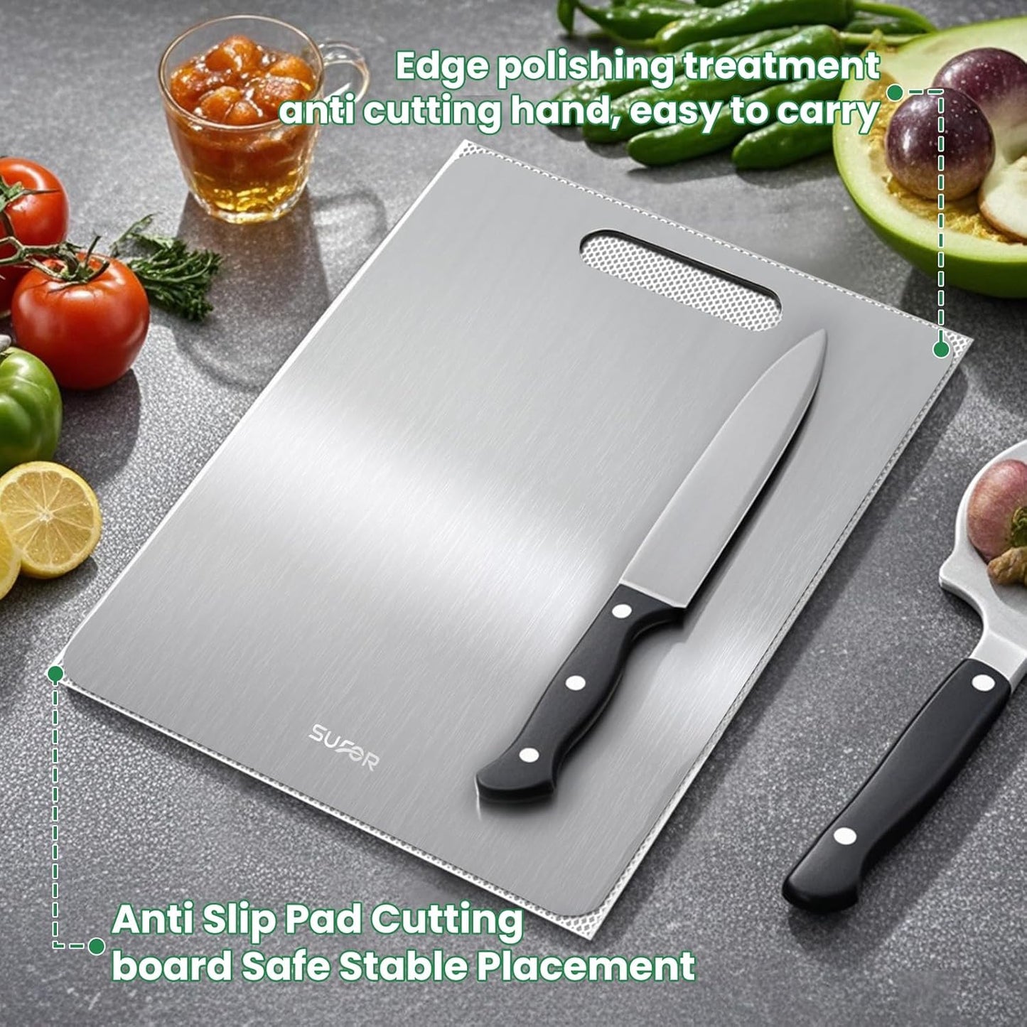 New Titanium Cutting Board, 100% Pure Titanium Cutting Boards For Kitchen, Non-Slip Chopping Board, Dishwasher Safe, Easy to Clean, Durable & Hygienic for Meat, Vegetables, Fruits (15 * 11)
