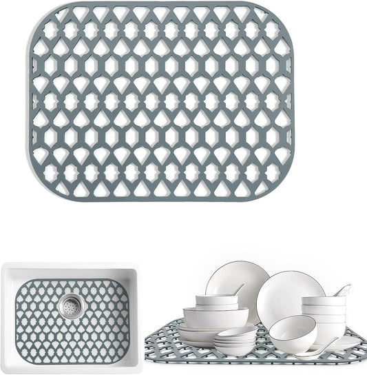 Sink Protectors for Kitchen Sink 13x11 &16x12 &19x14 &21x16 &22x13 &24x13 &26x14 &28x14 &30x16, Large Silicone Sink Mats Grid for Bottom of Farmhouse Sink (16.7”x12.5”)
