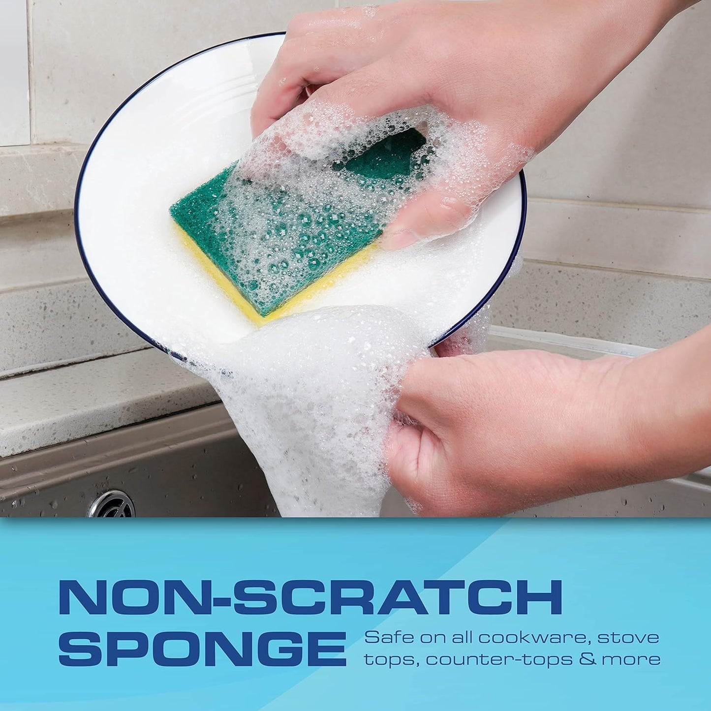 SCRUBIT 48 Pack Heavy Duty Scrub Sponges - Dishwashing Sponge Along with A Tough Scouring Pad - Dual Sided Dish Sponge Ideal for Cleaning Kitchen, Dishes, Bathroom - Yellow - Bulk sponges
