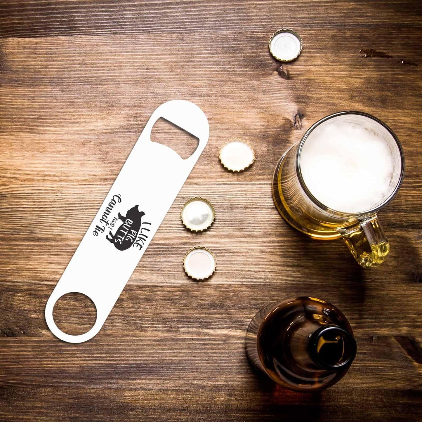 Art Design Stainless Steel Bottle Opener I Like Pig Butts and I Cannot Lie Adorable Lettering Flat Beer Bottle Opener Keychain for Home Kitchen Bar Restaurant Party Birthday Gift