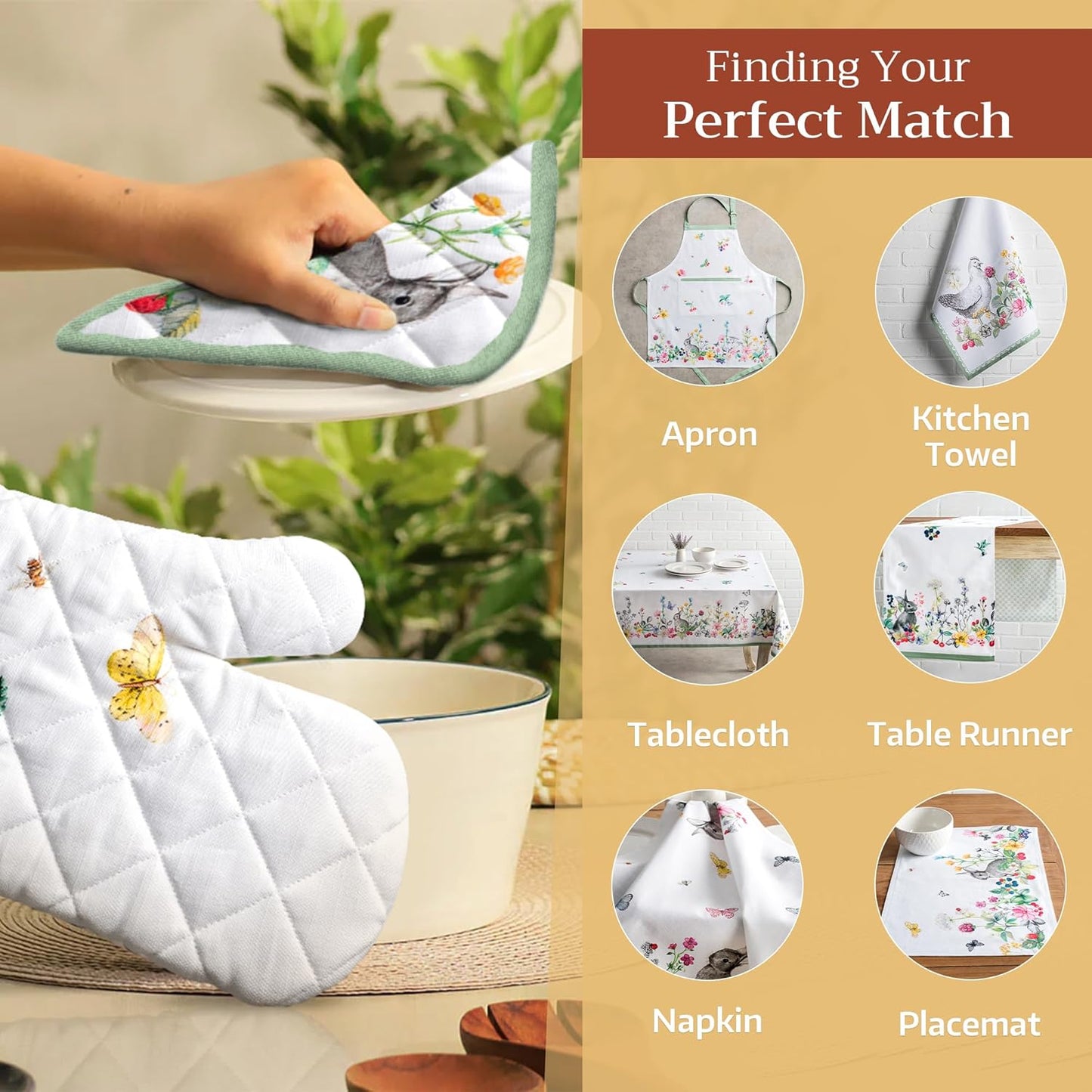 Maison d' Hermine Pot Holders Set 100% Cotton Heat Resistant Potholders 8" x 8" Hot Pads with Loop BBQ, Cooking, Baking, Grilling, Kitchen, Handling Hot Pans Spring/Summer (Pack of 2, Printemps)