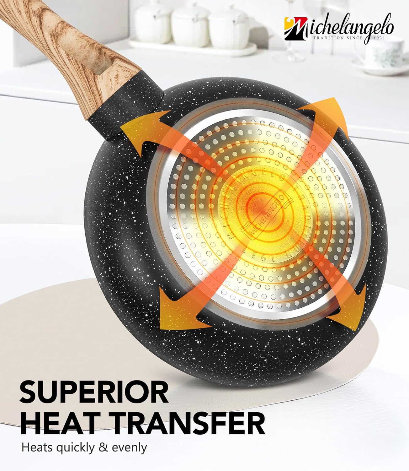 MICHELANGELO 10 Inch Frying Pan with Lid, Nonstick Frying Pan with Healthy Granite Coating, Nonstick Pan with Anti-Scald Handle, Induction Compatible