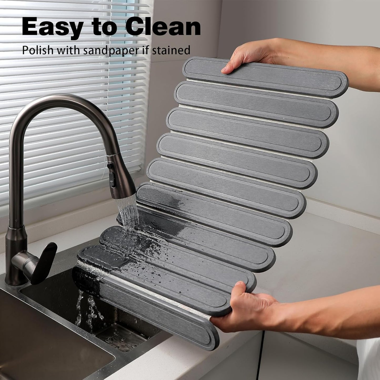 Stone Dish Drying Mat or Kitchen Counter, Quick Dry Stone Mat Kitchen for Dishes Bottles Cups, Large Foldable Diatomaceous Earth Dish Drying Mats Match Any Countertop, Dark Grey