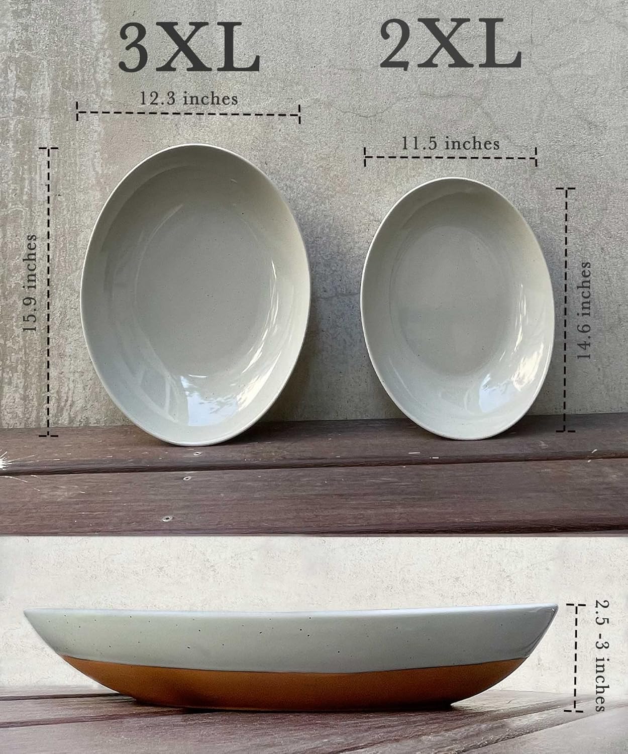 Mora Ceramic Large Serving Bowls- Set of 2 Oval Platters for Entertaining. Modern Kitchen Dishes for Dinner, Fruit, Salad, Turkey, etc. Oven, Dishwasher Safe, 110/80 oz, 16" / 14.6" - Earl Grey