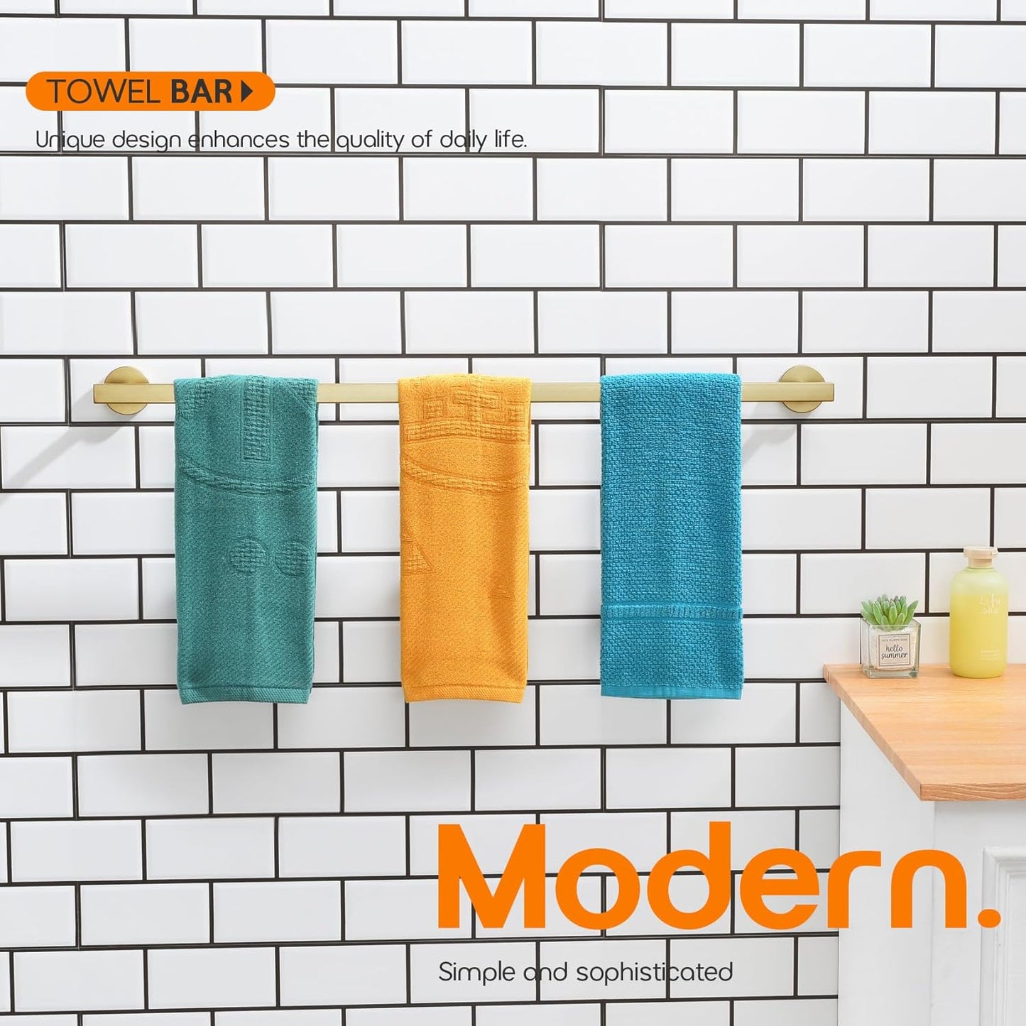 32 Inch Bathroom Towel Bar Bath Towel Rack Kitchen Towel Holder Long Towel Rails Wall Mounted SUS304 Stainless Steel Brushed Gold AN4001GD-L32