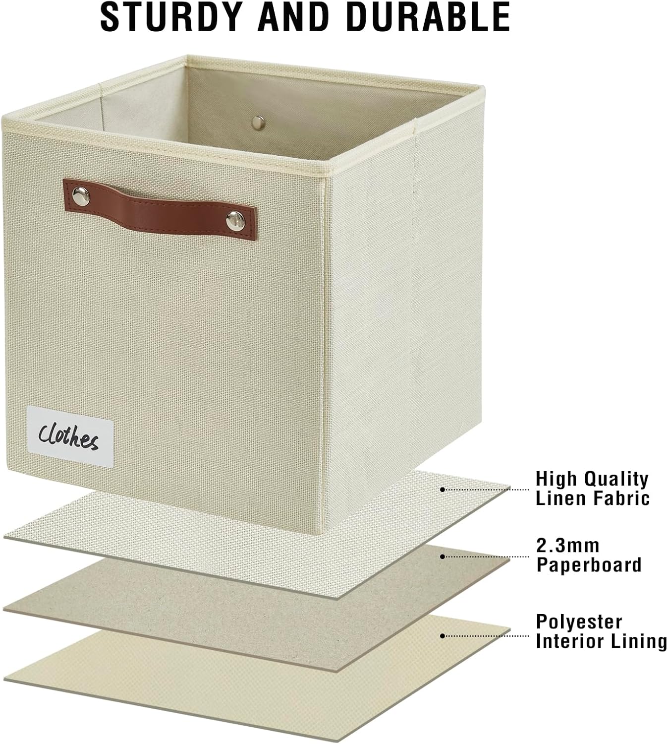 Collapsible Fabric Storage Cube Bins with 2 Reinforced PU Handles, Foldable Storage Organizer Baskets for Closet, Shelves, Living Room | 11"x11"x11", 4 Pack, Full Beige