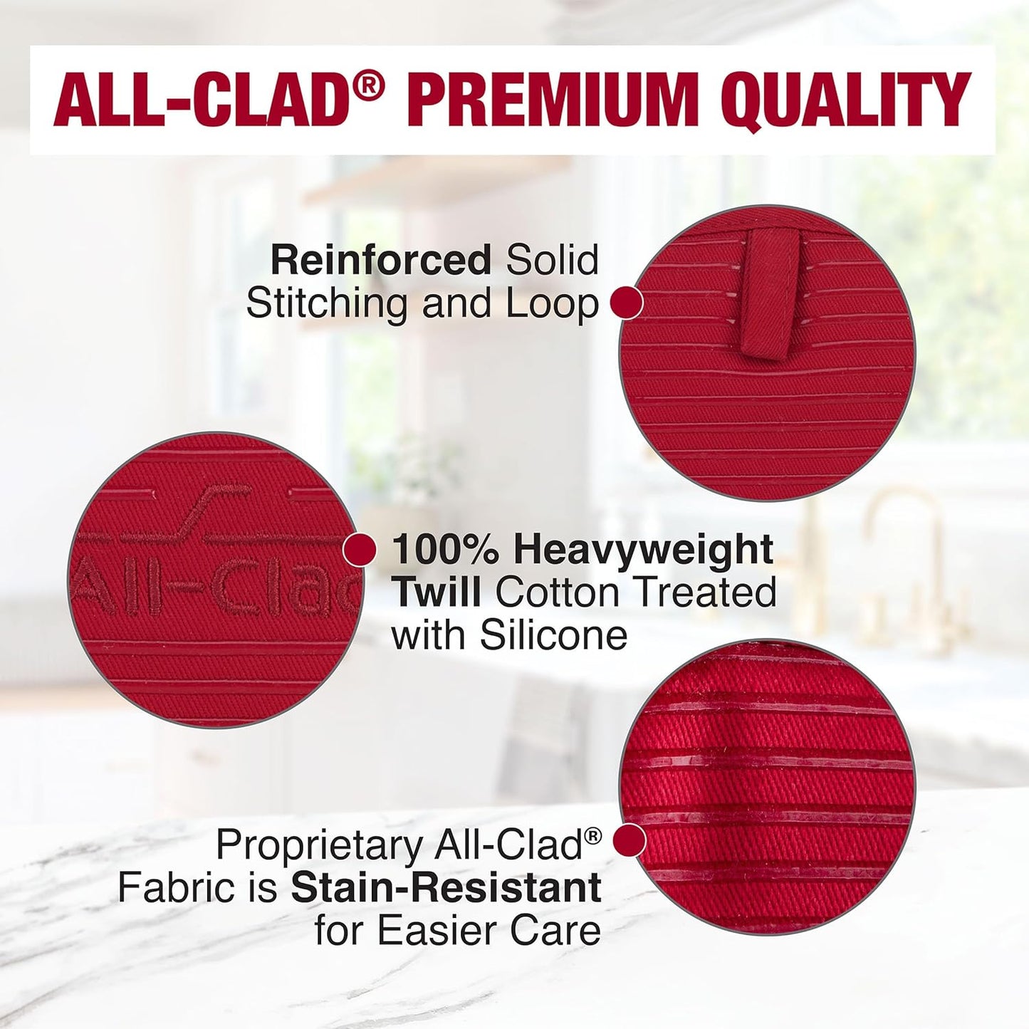 All-Clad Premium Pot Holder & Heating Pad, (1-Pack) Heat Resistant to 500 Degrees, 100% Cotton 10"x6.25" for Kitchen and Barbeque, Chili Red