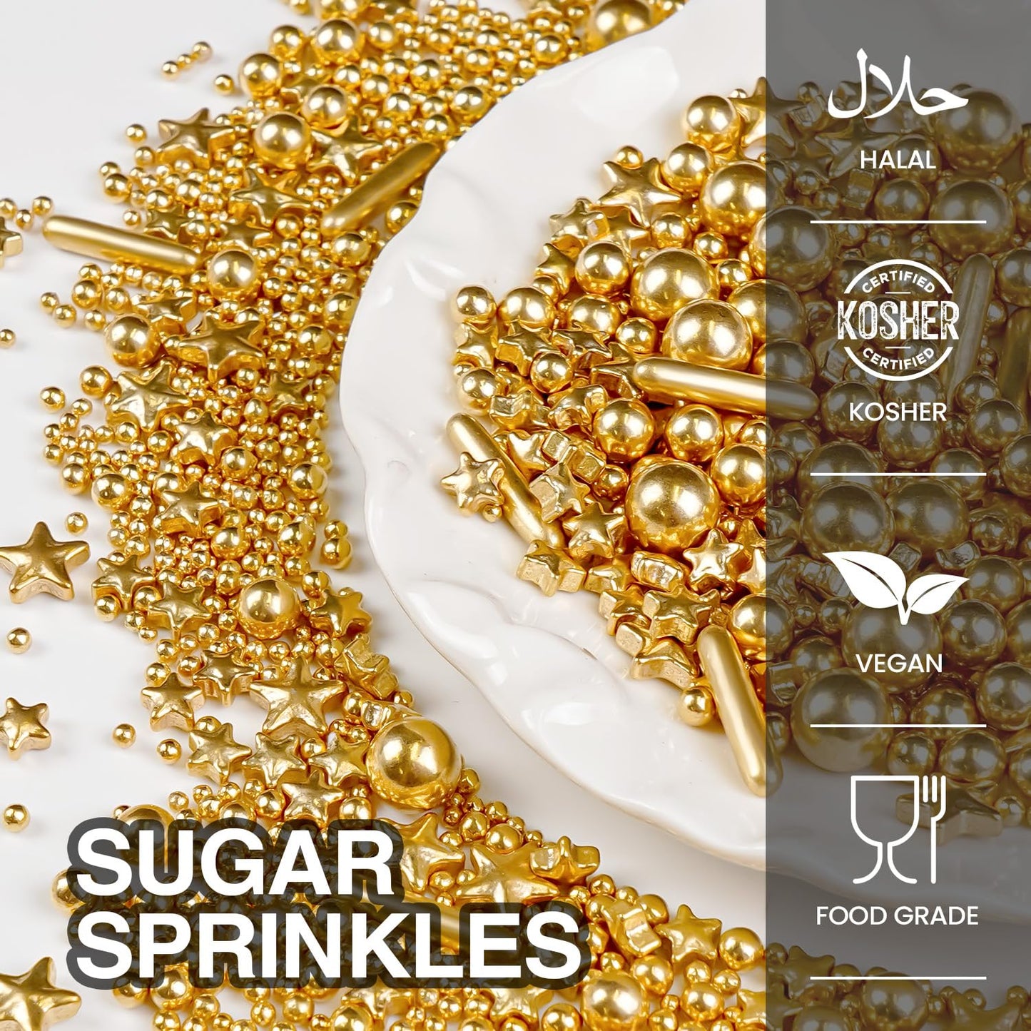 Gold Pearl Star Rods Sprinkles, Edible Gold Pearls Sprinkles for Cake Decorating, 150g/5.29oz, Cake Decoration, Cake Toppers, Wedding Party, Christmas Baking Supplies