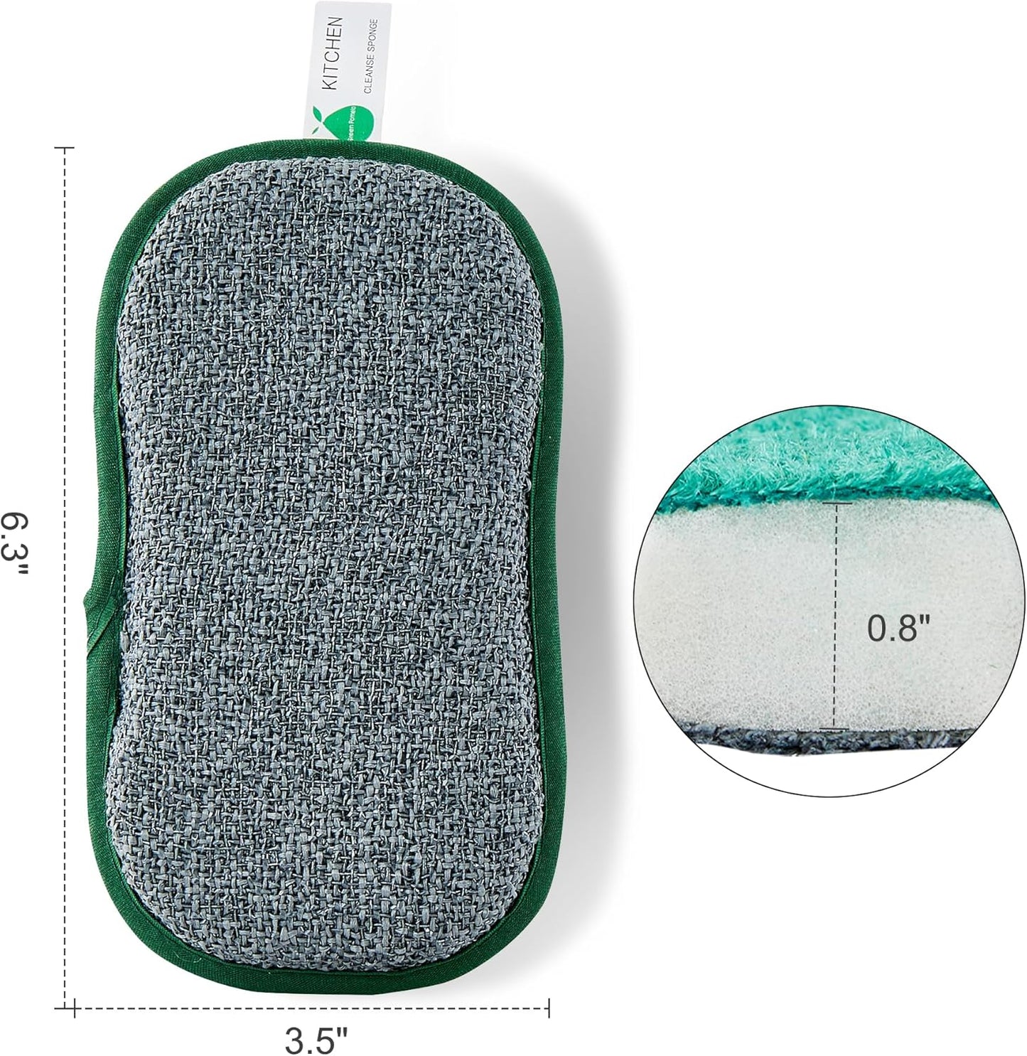 Multipurpose Sponges Kitchen,6 Pack Reusable Non-Scratch Scrub Sponge,Rough Scrubbers Side for Pots and Pans,Soft Microfiber Scrub Side for Washing Dishes