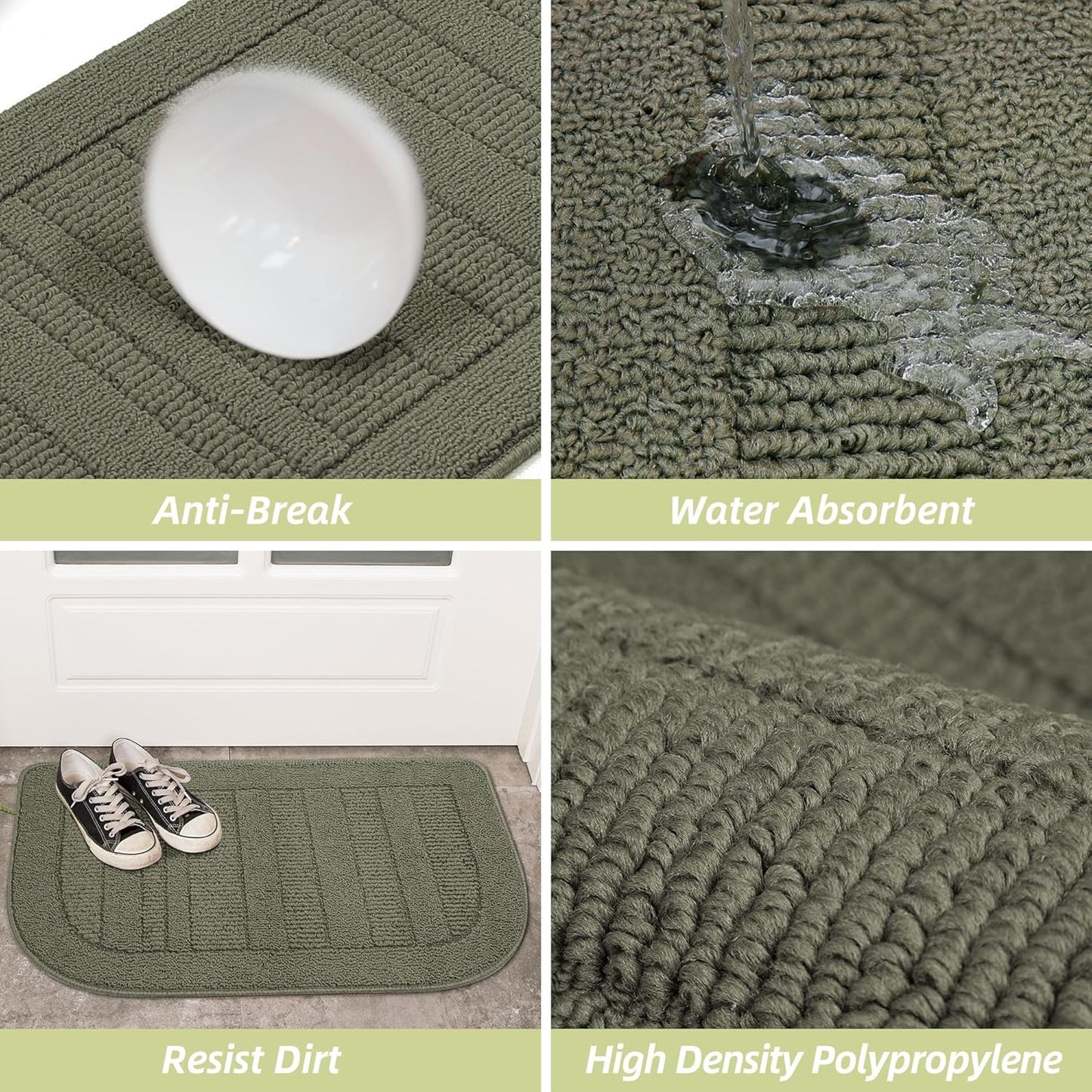 BEQHAUSE 30x18 Inch Kitchen Rug Mat Durable Kitchen Rugs Non-Slip Washable Absorbent Kitchen Mats for Floor Dirt-Resistant Semicircular Kitchen Mat (Green)