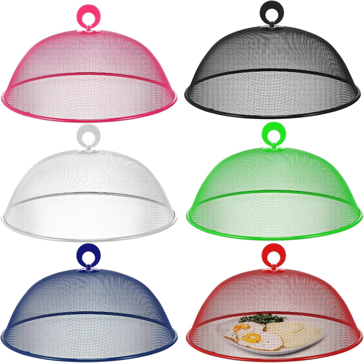 Gerrii 6 Pcs Metal Mesh Food Cover Outdoor Mesh Food Tents Dome Screen Plate Covers for Dinner Plates Reusable Fruit Fly Nets Picnic Food Umbrella for Table, BBQ, Camping, Party (Multicolor,11 Inch)