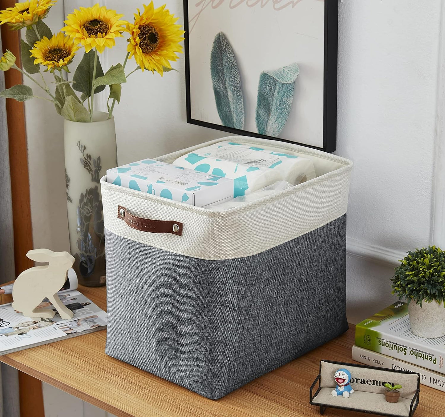 DECOMOMO Extra Large Storage Baskets 54.5L Fabric Storage Bins for Organizing Linen Closet, Toys, Nursery (Slate Grey and White, XXXL - 3 pack)